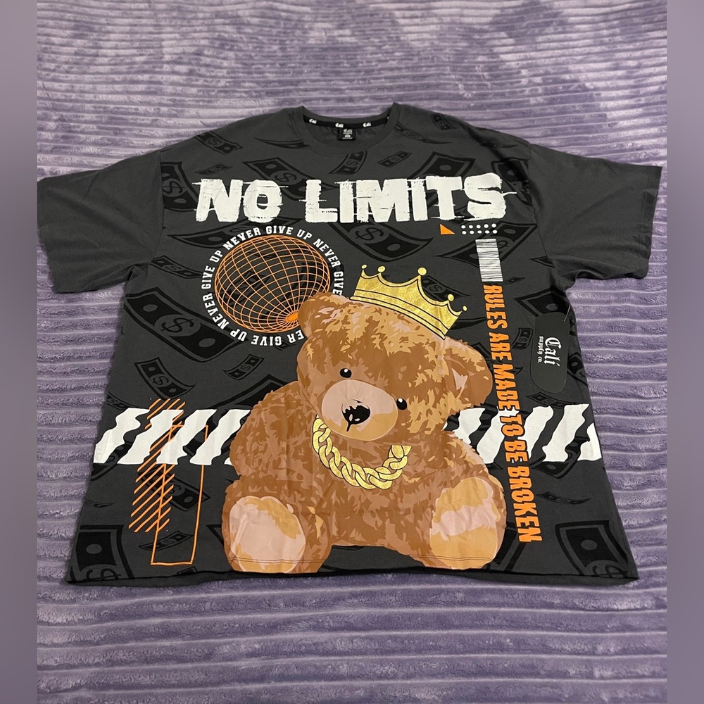 Black T-Shirt with Bear and Crown Design